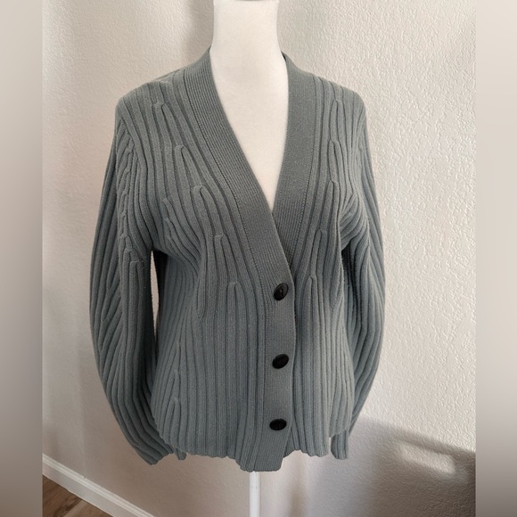 🆕 Vince Poet Sleeve Wool & Cashmere-blend Cardigan in Mineral Sea
